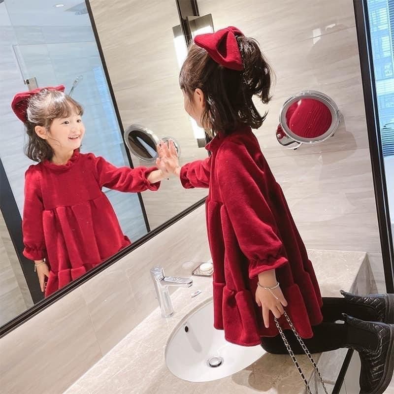 Váy tuyết đỏ kèm nơ cho bé gái