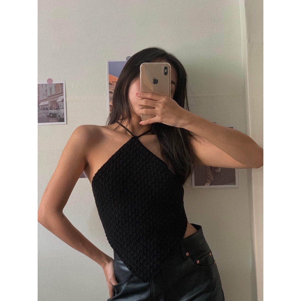 Halter Crochet Crop - Áo móc len - Ichi.sg