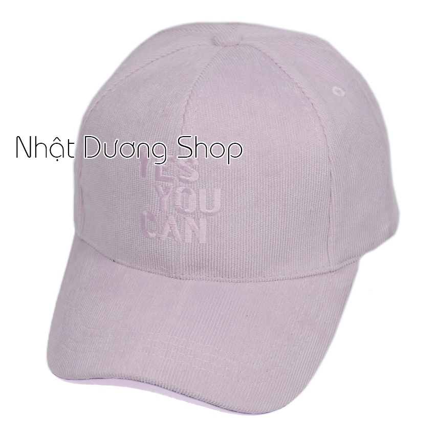 Mũ lưỡi trai, Nón kết vải nhung YES YOU CAN chất liệu vải nhung mềm mại và êm ái tạo cảm giác thoải mái cho người đội