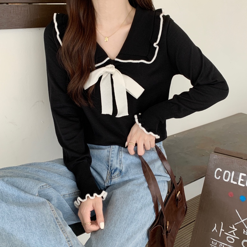  Áo Sweater Dệt Kim Phối Ren Thắt Nơ Xinh Xắn Cho Nữ | BigBuy360 - bigbuy360.vn