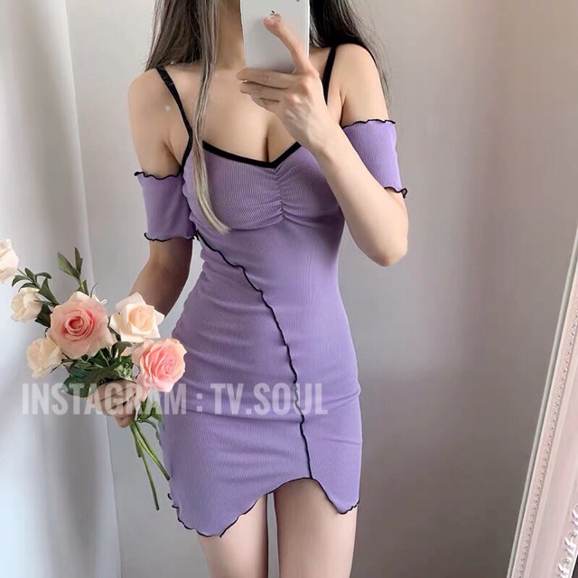 SALE Đầm tím viền đen