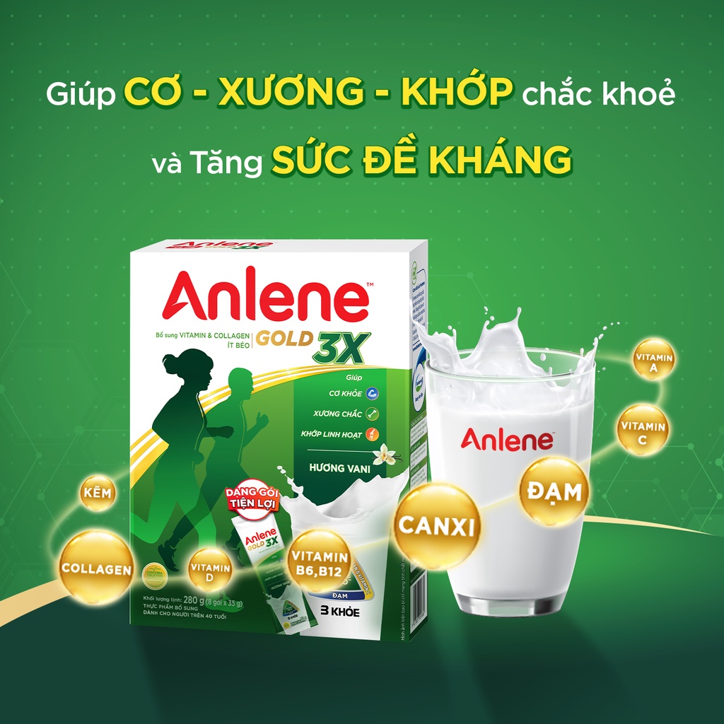 Combo 3 Sữa bột Anlene Gold Movepro hộp tiện lợi hương vani 8 gói x 35g