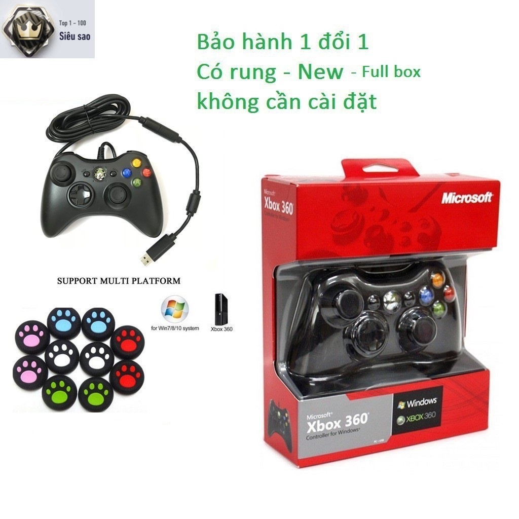 Tay cầm chơi game fifa online 4 xbox 360 full box rung mạnh có dây, skill xoay 360 all game pc, laptop