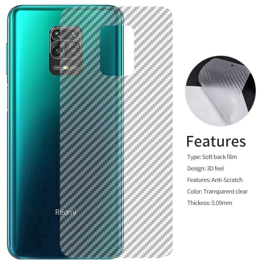 Miếng dán mặt sau điện thoại sợi carbon mềm mại thời trang cho Xiaomi Redmi Note 9/ 9S Pro Max