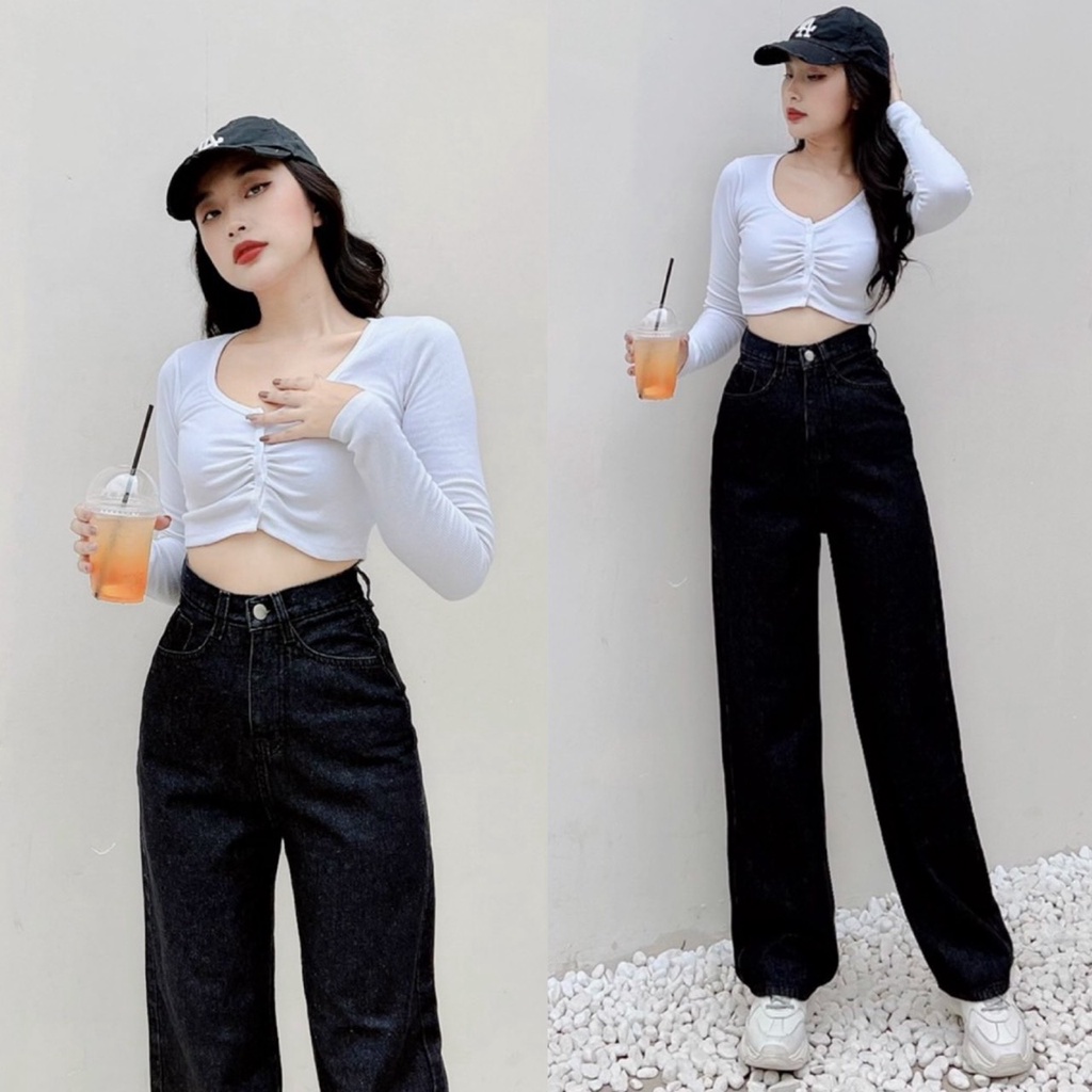 Quần Jeans nữ ống suông dáng rộng thời trang nữ Emilyshop