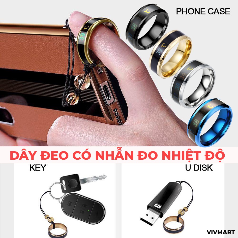 ✅ Dây Buộc Điện Thoại, Usb, Chìa Khóa Có Nhẫn Đeo Tay Thông Minh Cảm Biến Đo Nhiệt Độ