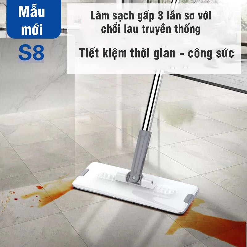 Chổi Lau Nhà Thông Minh Tự Vắt Megahome Phân 2 Luồng Nước Sạch Và Bẩn Thế Hệ Mới Kèm Bông Lau Sơ Cua LV182