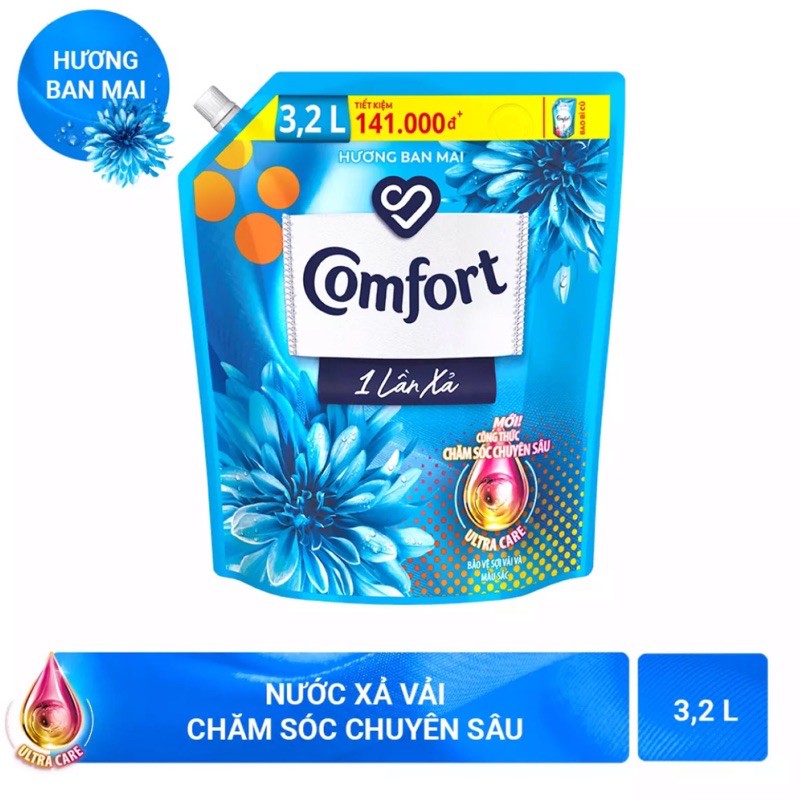 Nước xả vải Comfort 1 lần xả Hương Ban Mai túi 3.2L