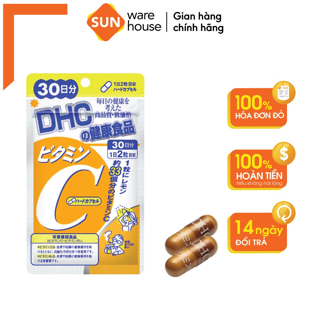 Viên Uống Bổ Sung Vitamin C DHC Vitamin C Hard Capsule Hỗ Trợ Sáng Da, Mờ Thâm, Tăng Sức Đề Kháng Gói 60v và 180v