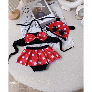 Bikini chấm bi đỏ kèm mũ bé gái