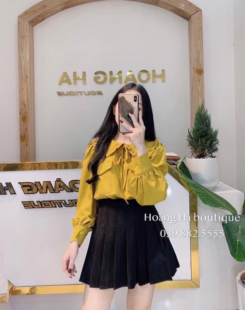 Áo sơmi túi hộp cổ bẻ siêu xinh