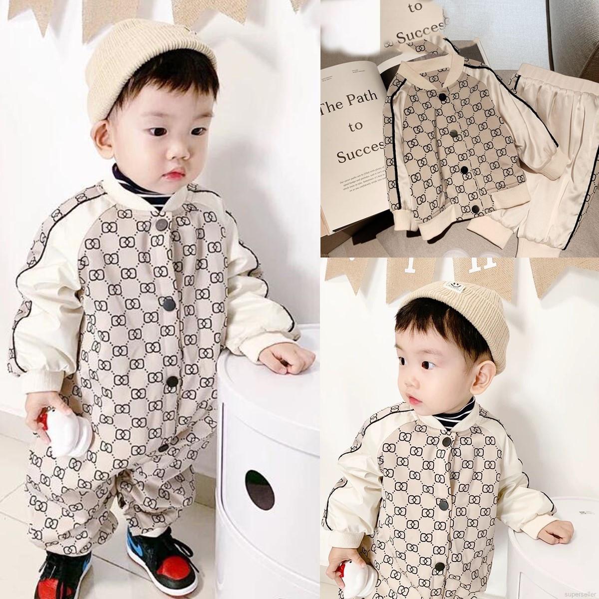 Set Áo Thun Dài Tay Cổ Tròn + Quần Dài Họa Tiết Đáng Yêu Dành Cho Bé Trai 0-5 Tuổi