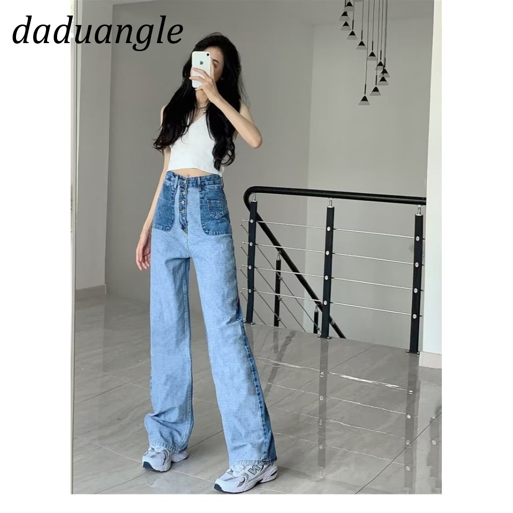 Quần jean Daduhey lưng cao dáng rộng nhiều nút kiểu dáng retro thời trang phong cách cho nữ