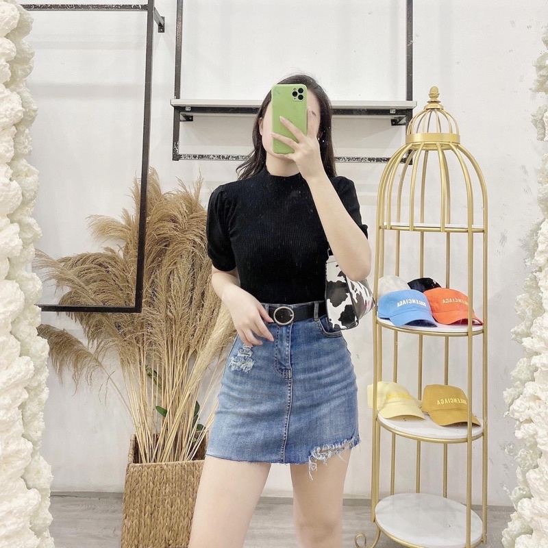 chân váy jean A co giãn tốt rách nhẹ hot, lưng cao, có quần trong (hình thật kèm video) | BigBuy360 - bigbuy360.vn