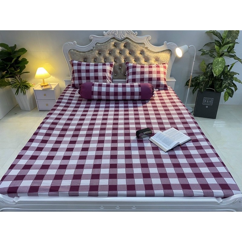 Bộ Drap thun Hàn Quốc 4 món sọc caro