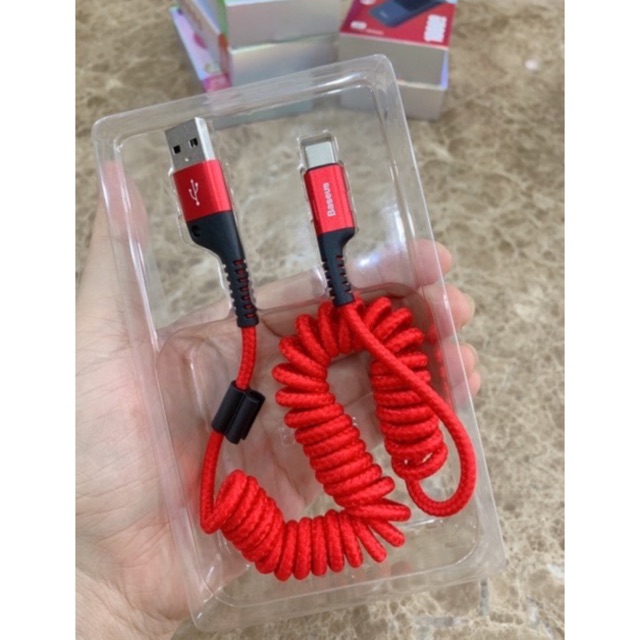 ✅CHÍNH HÃNG✅Dây Cáp sạc Nhanh Lò Xo Baseus Spring USB Type C Flexible 2A trên xe ô tô Dây sạc Xoắn cho Samsung/Oppo