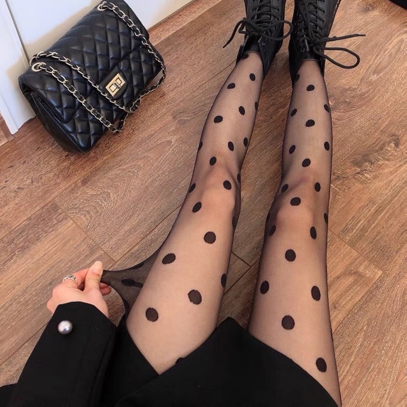 New Summer Polka Dot Nylon Tights Women's Sexy Pantyhose Seamless Fishnet Mesh Stockings Tight Black Pantyhose