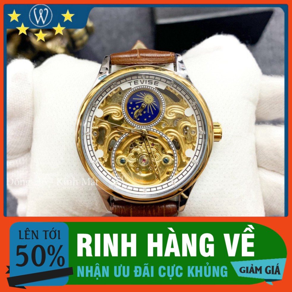 SIÊU SALE Đồng hồ cơ nam dây da cao cấp Tevise T820A full box, mặt kính sapphire chống xước, chống nước, bảo hành 03 năm