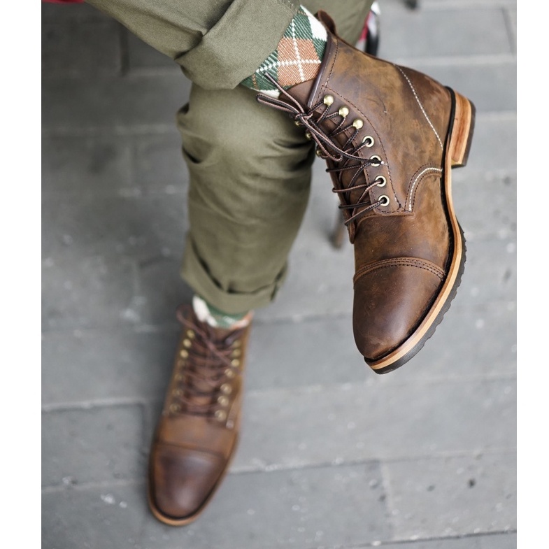 Giày boot nam cao cổ màu nâu REDWING FRYE, giày da thật cổ điển TONKIN