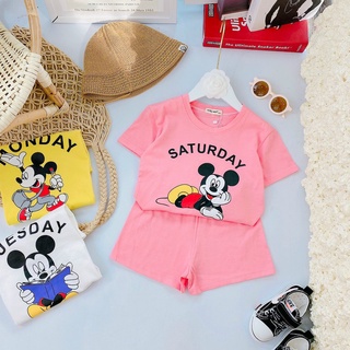 * Bộ cotton cộc tay in hình Mickey bé trai-gái dễ thương
