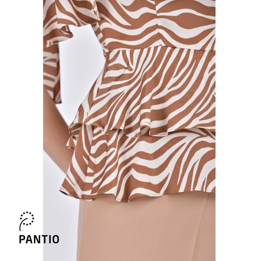 FAS32954 - Áo sơ mi lụa ngắn tay hoạ tiết vằn - PANTIO