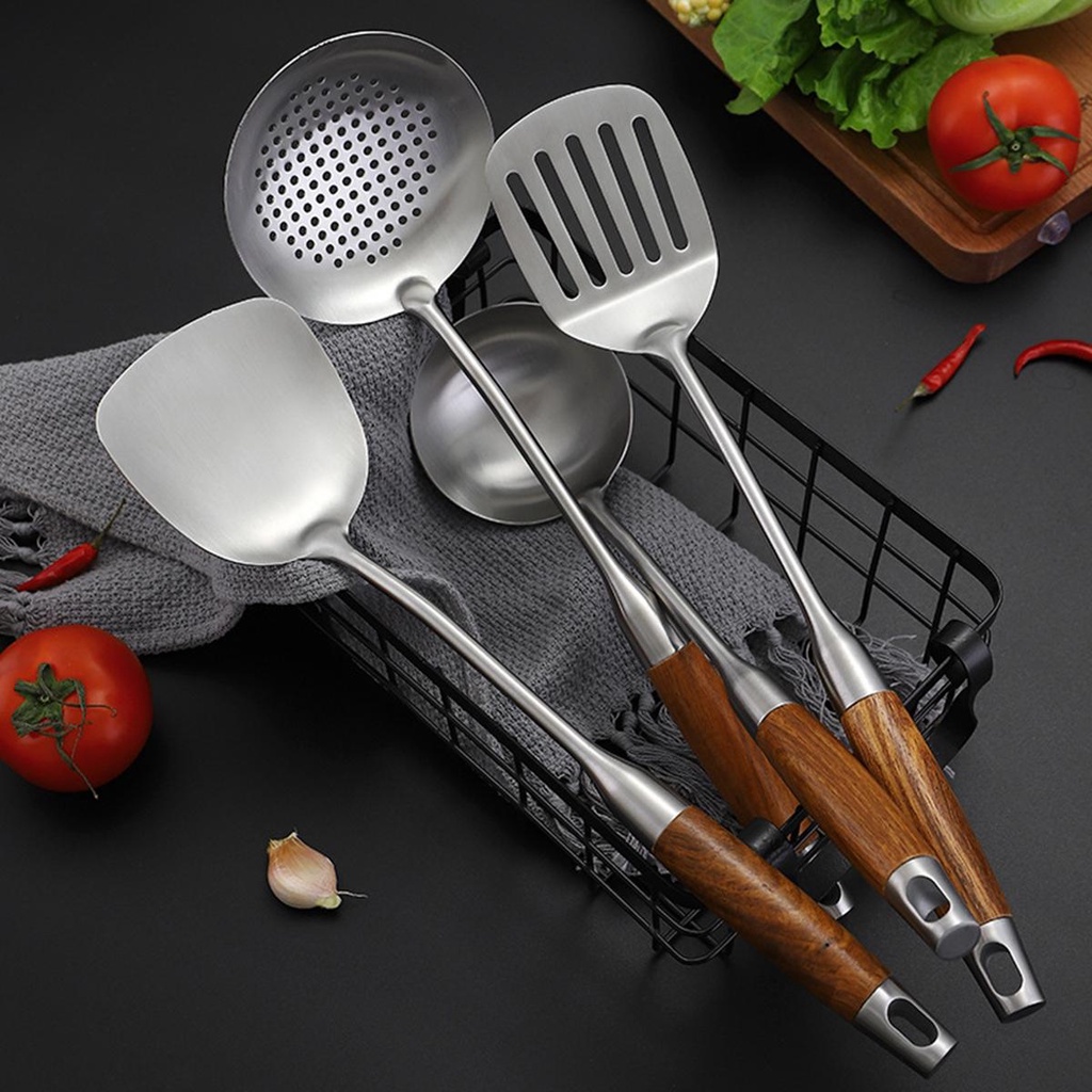 IVORY Bộ 7 Dụng Cụ Nấu Ăn Bằng Thép Không Gỉ Cán Gỗ Cách Nhiệt