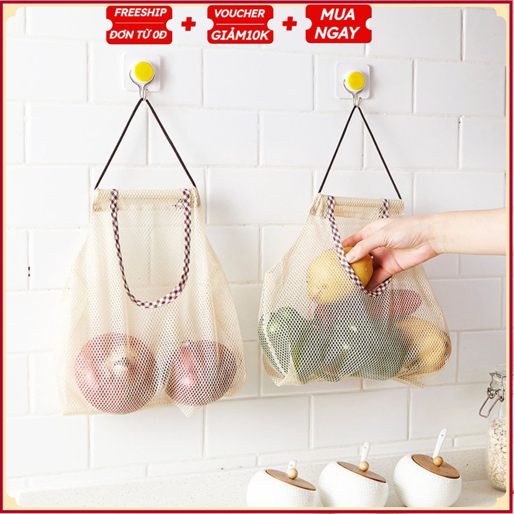 #Túi Treo Rau Củ - Hành Tỏi Tránh Mốc Lưới Đan G3, MÀU NÂU, Hình Tháp - Túi Lưu Trữ Trái Cây Treo Tường