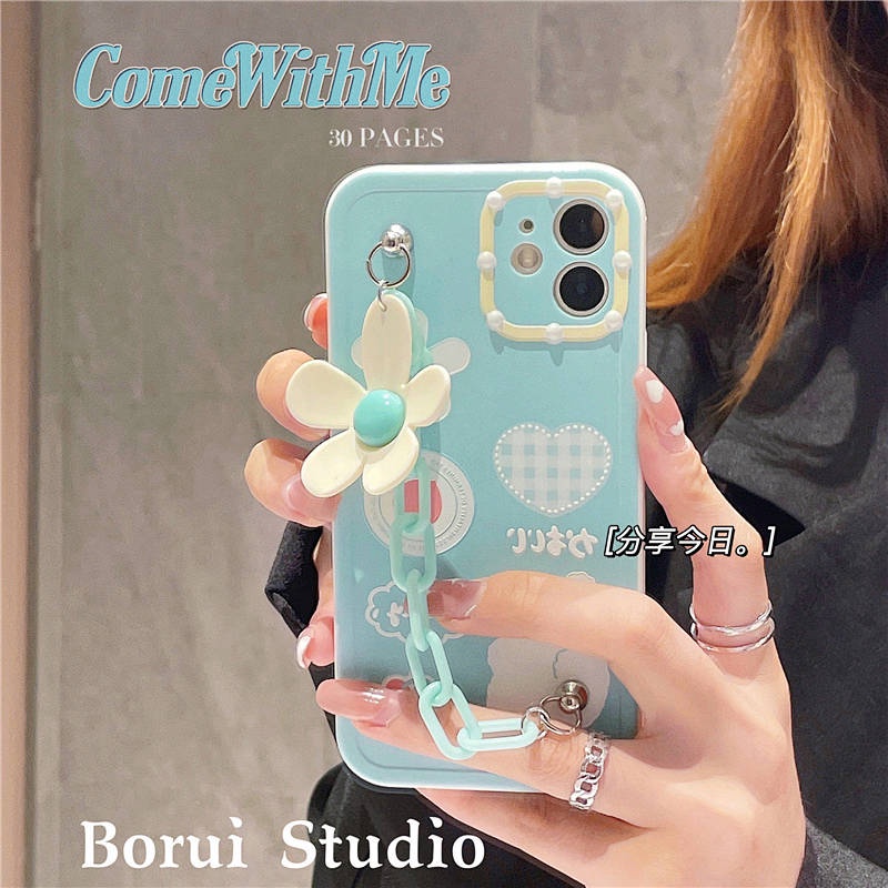 Ốp điện thoại dẻo chống rơi họa tiết hoa gấu có dây đeo tay đáng yêu thích hợp cho IPHONE 12 PRO MAX 11 XS 8 PLUS XR