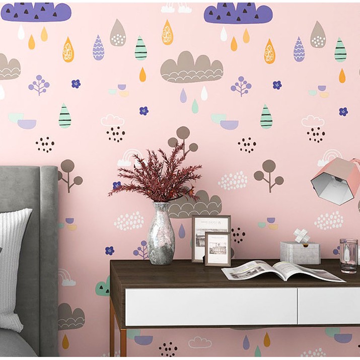 1 mét decal dán tường HẠT MƯA khổ 45cm keo sẵn bóc dán