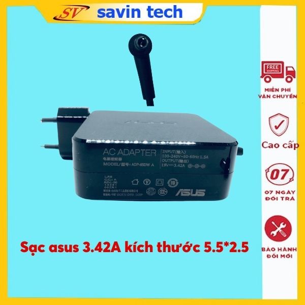 Sạc Laptop asus 3,42a vuông savintech, sạc máy tính asus 65w zin cao cấp chân cắm 5.5*2.5,bảo hành 12 tháng