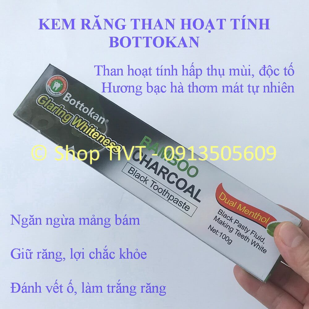 Kem đánh răng Bottokan than tre hoạt tính ngăn ngừa cao răng, chống mảng bám, giúp răng chắc khỏe, hơi thở thơm tho-TIVT