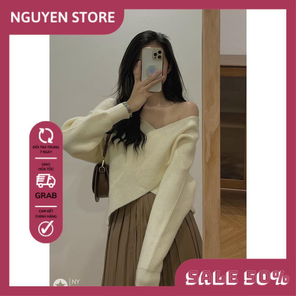 Áo Len Trễ Vai Cổ Tim Vạc Chéo Form Rộng Tay Dài Chất Len Lông Cừu Thời Trang Hàn Quốc Quyến Rủ Cho Nữ. | BigBuy360 - bigbuy360.vn