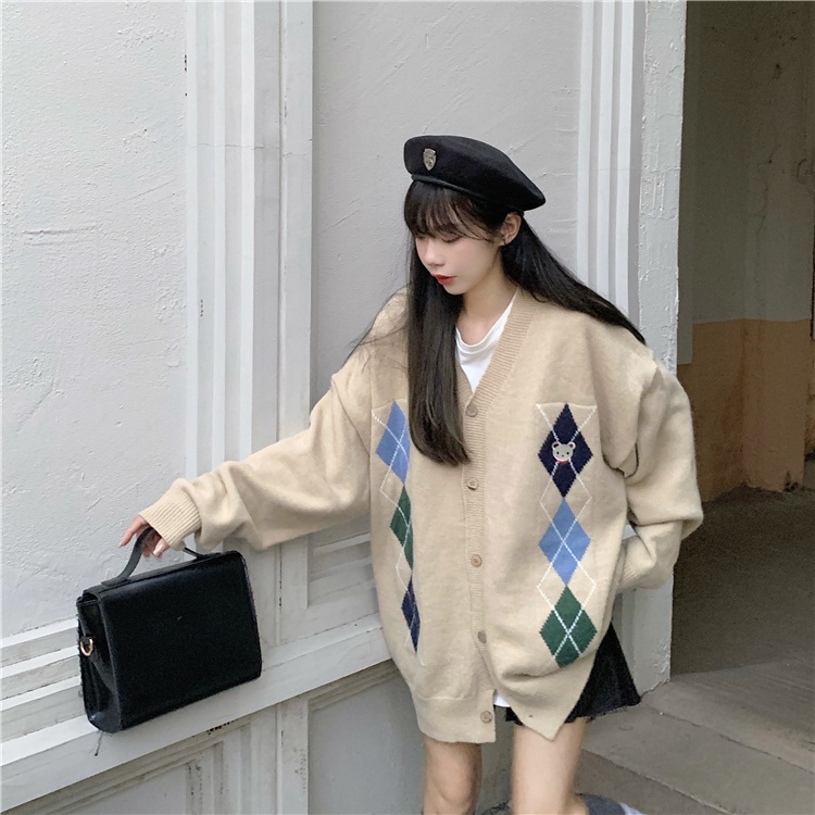 Áo Khoác Cardigan Dệt Kim Tay Dài Dáng Rộng Thêu Họa Tiết Kẻ Sọc Dễ Phối Đồ Cho Nữ | BigBuy360 - bigbuy360.vn