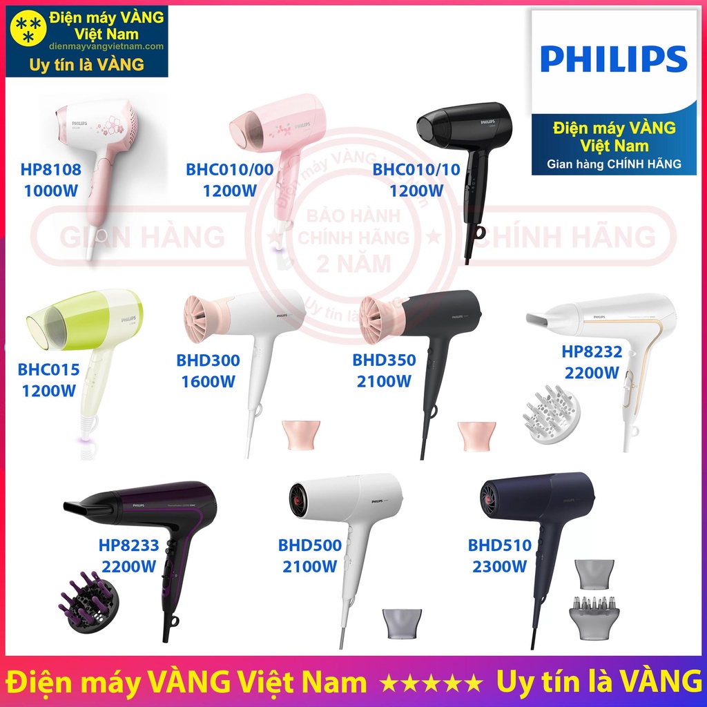 Máy sấy tóc Philips HP8108 BHC010 BHC015 BHD300 BHD350 HP8232 HP8233 BHD500 BHD510 - Hàng chính hãng