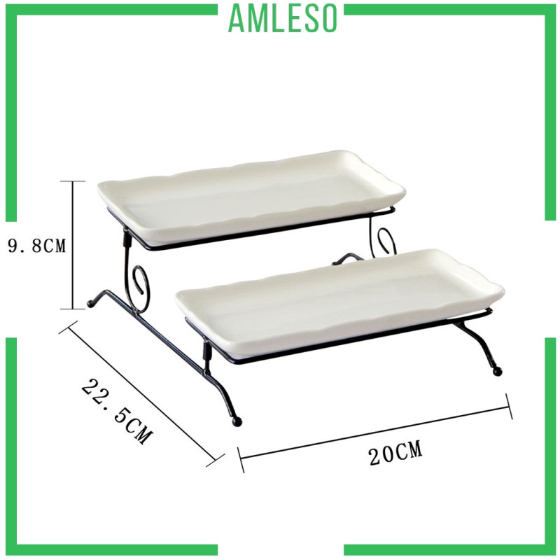 Giá Đỡ Phục Vụ 2 Tầng Bằng Sứ Kèm 2 Đĩa Sứ Có Thể Gấp Lại Tiện Dụng