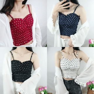 Áo croptop họa tiết chấm bi phong cách Retro Hàn Quốc cho nữ
