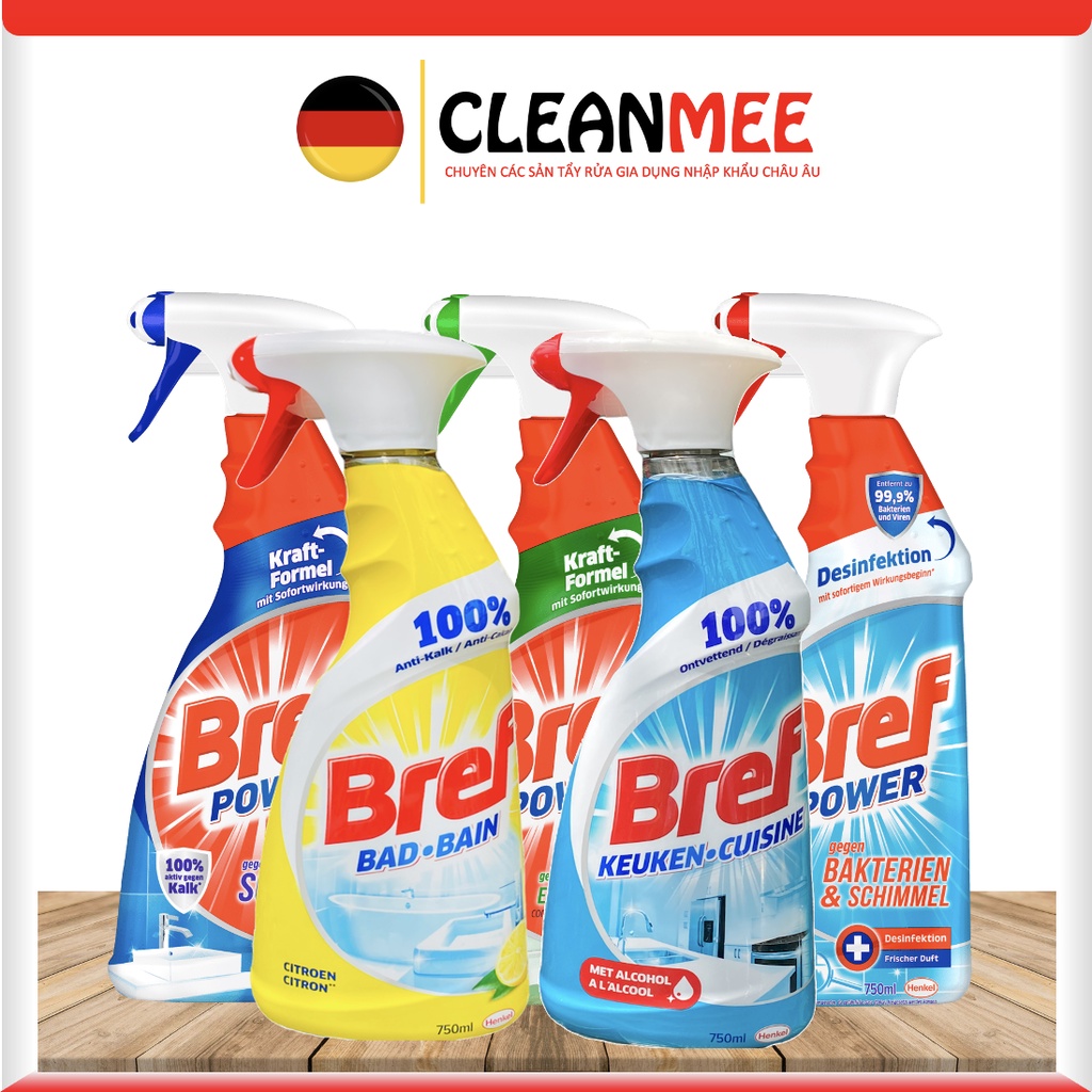 Xịt Tẩy Nấm Mốc Mặt Bàn Đá Mạch Gạch Nhà Tắm Bref Beckterien Hàng Nhập Đức Chai 750ml