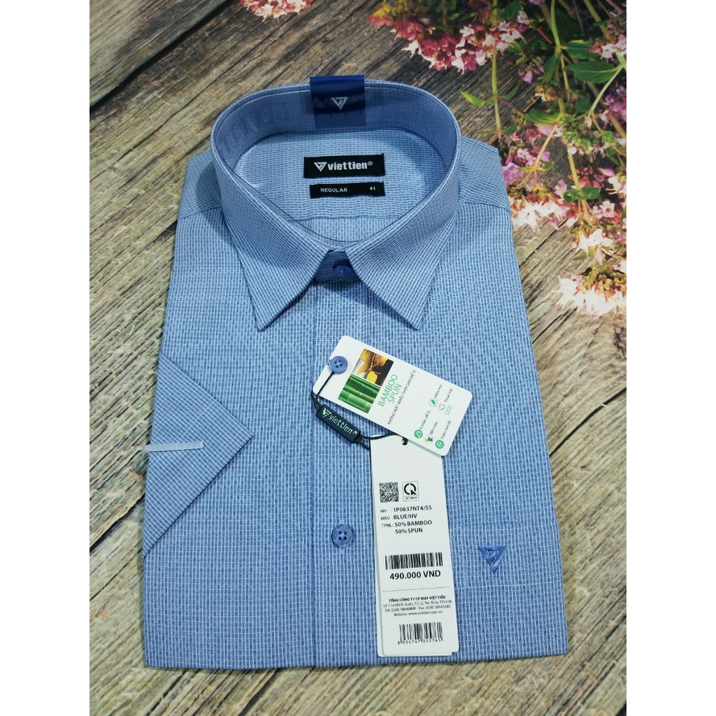 Aó sơ mi nam Việt Tiến ngắn tay mã 1P0637NT4 chính hãng ,cao cấp - form suông REGULAR - tà bầu ,họa tiết .SHOP HỨA