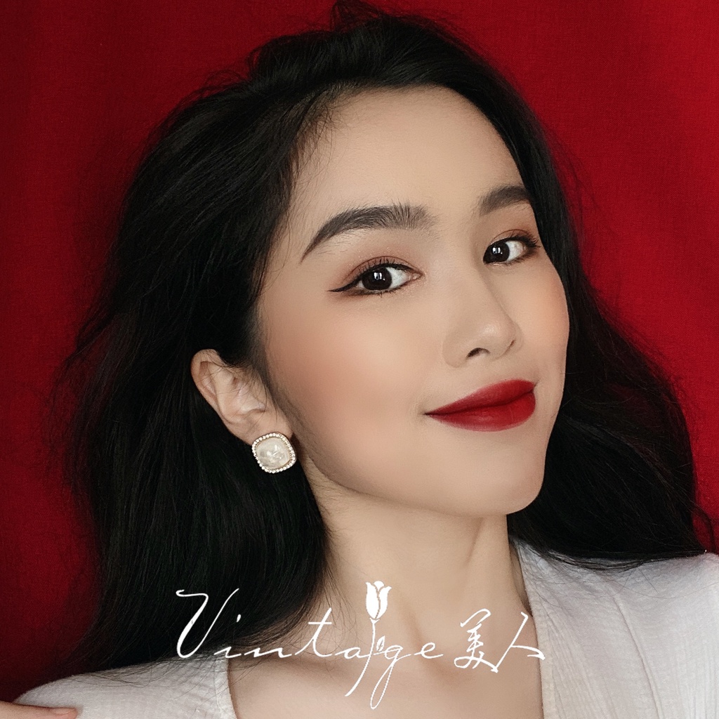 Bông Tai Mạ Bạc 925 Hình Vuông Đính Vỏ Sò Phong Cách Hong Kong Retro Nhật Bản