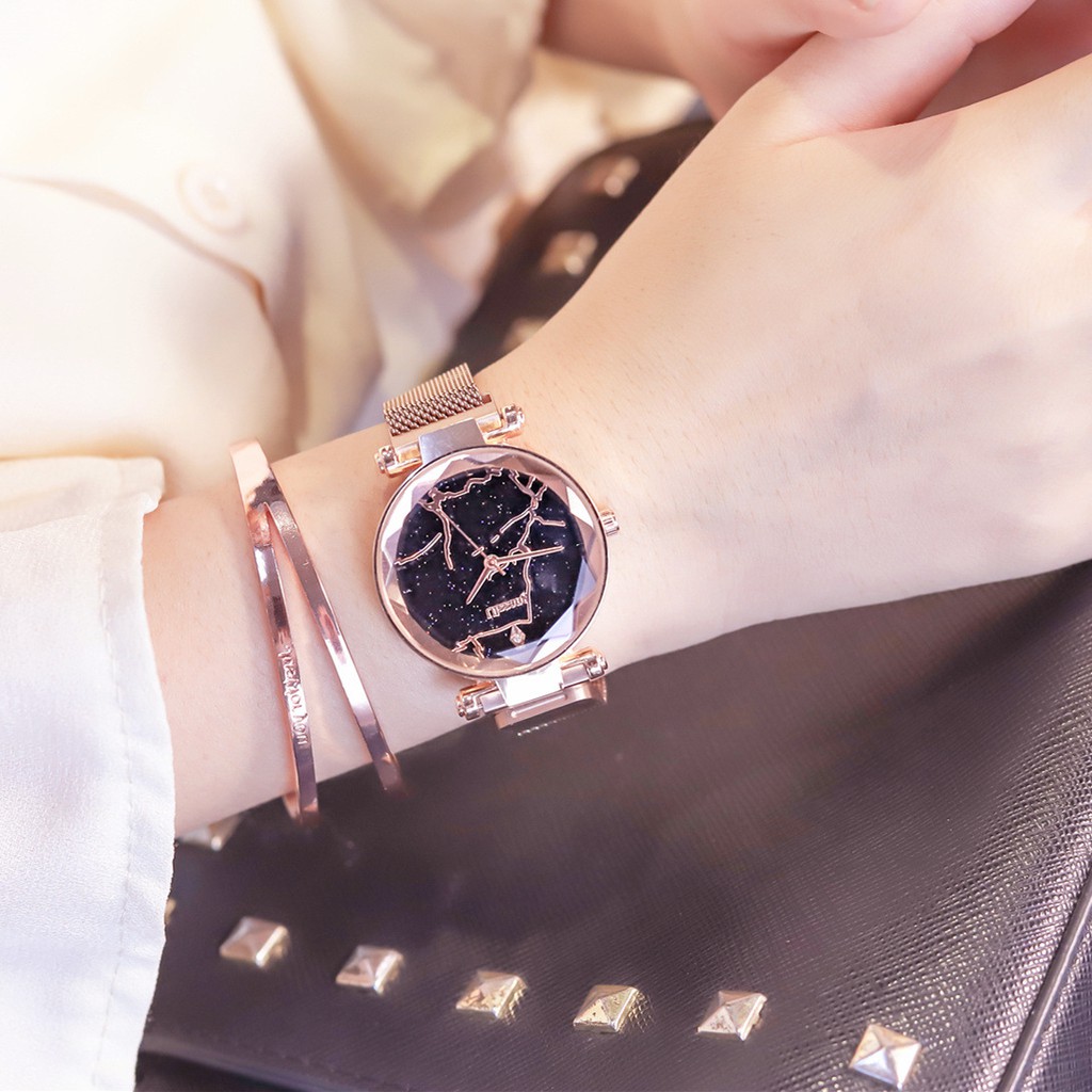 Đồng Hồ Nữ Ulzzang 5028 Dây Thép Lưới Titatium Khóa Nam Châm Độc Đáo,Mặt Tròn Họa Tiết - CHÍNH HÃNG[CÓ VIDEO - ẢNH THẬ]