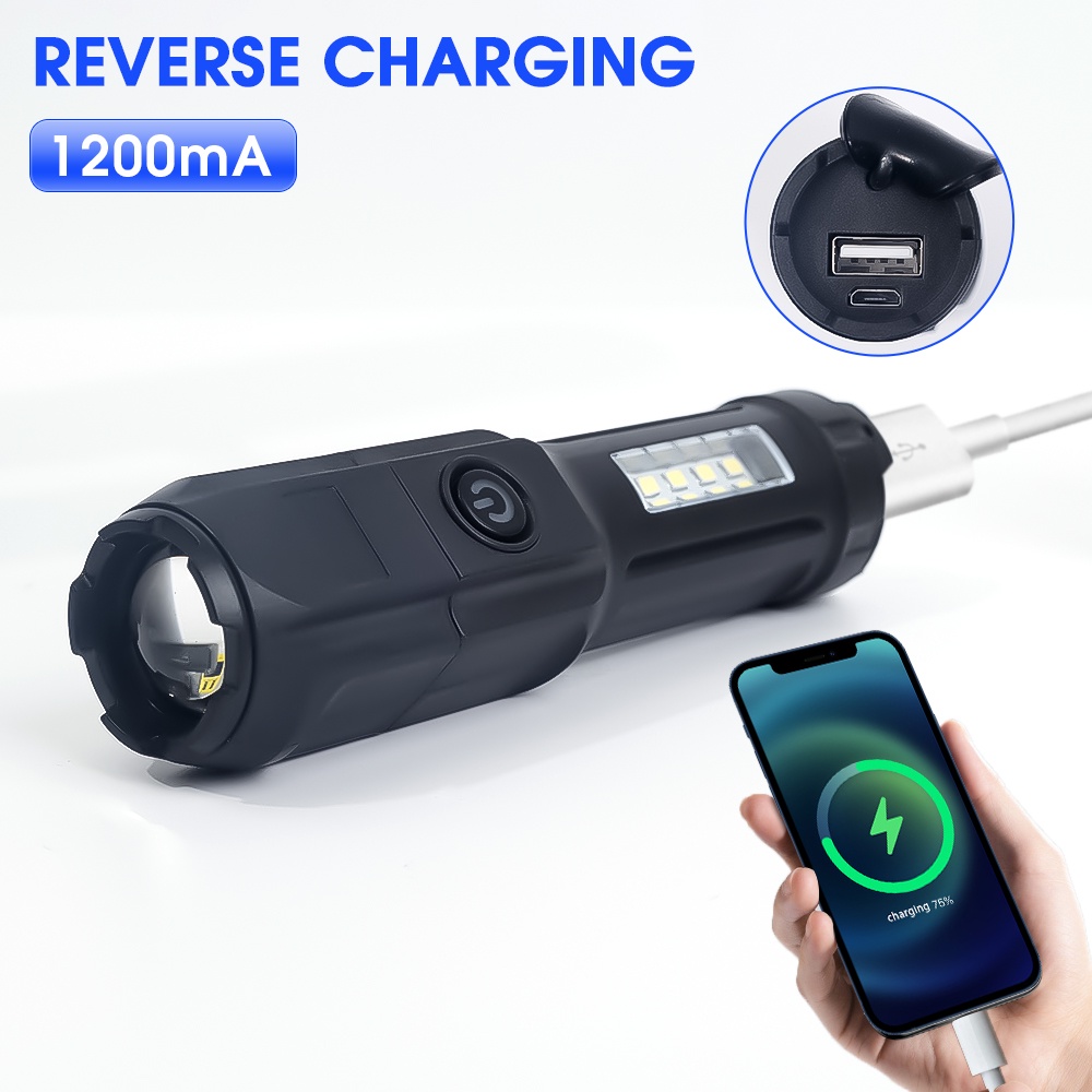 Đèn Pin 4 Chế Độ Sáng XPE ABS Đa Năng Sạc USB