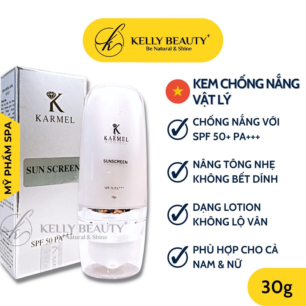 Kem Chống Nắng Vật Lý KARMEL – Chống Tác Hại Tia UV, Ánh Sáng Xanh; Nâng Tông, Không Bết Dính | Kelly Beauty