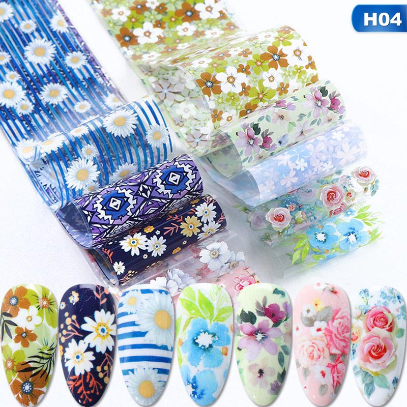 Fierjob 10pcs Christmas Decorations Nail Foil Stickers Set For Nails Flowers Art Film Floral Nail Manicures