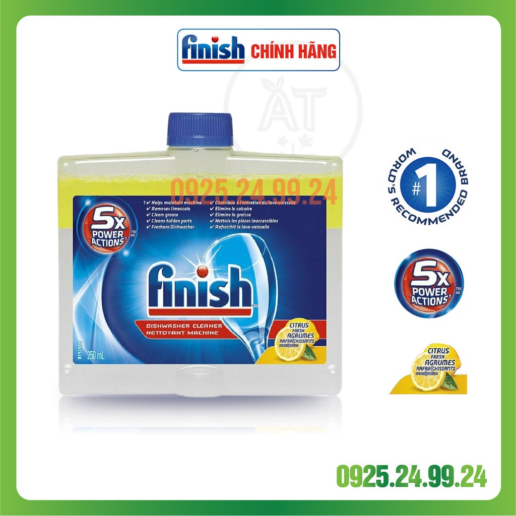 Chai vệ sinh Máy rửa bát Finish 250ml – Hương Chanh/ ko hương, vỉ 3 viên vệ sinh máy