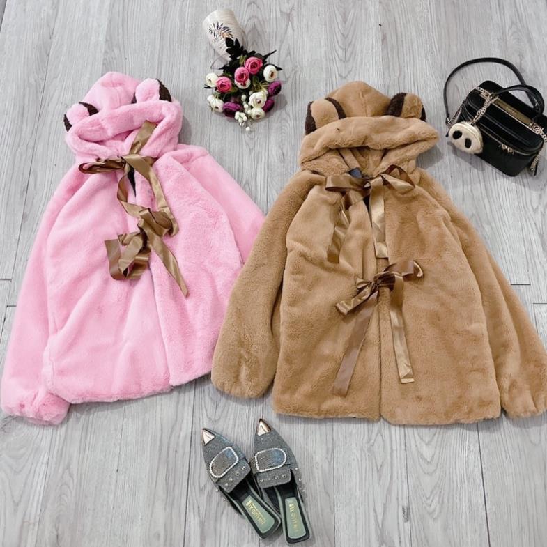 Áo Khoác Lông  nơ Tai Gấu Thắt Nơ  2 Màu  dưới 63kg - Áo Khoác Nữ Lót Lụa G087 | BigBuy360 - bigbuy360.vn