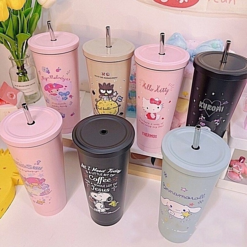 Cốc Giữ Nhiệt 750ml Bằng Thép Không Gỉ Hai Lớp Chống Tràn Kèm Ống Hút Dùng Khi Đi Du Lịch