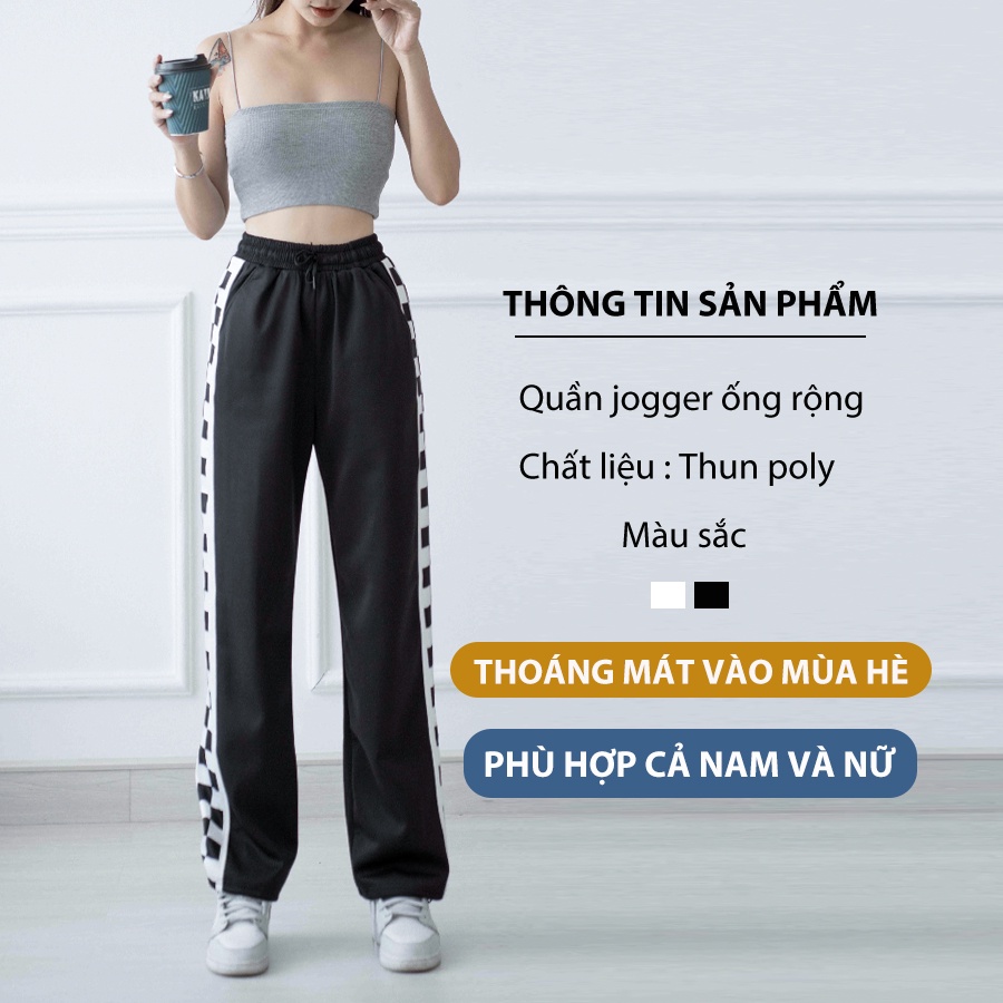 Quần jogger ống rộng nam nữ Qthouse, quần ống rộng lưng thun thể thao thiết kế dây rút mặc suông bo gấu