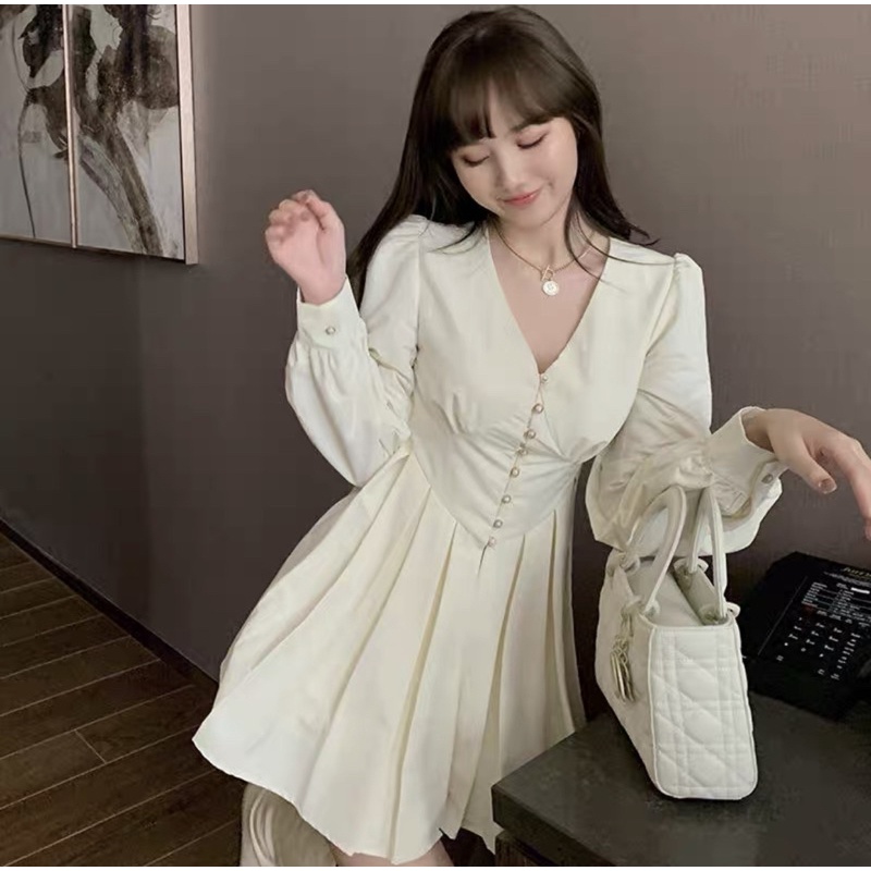 ( có Bigsize ) JUMPSUIT NGẮN XẾP LY CỔ V ĐÍNH NÚT NGỌC TAY PHỒNG giả quần