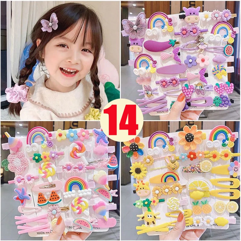 Set 14 Kẹp Tóc Hình Trái Cây Dễ Thương Cho Bé Gái