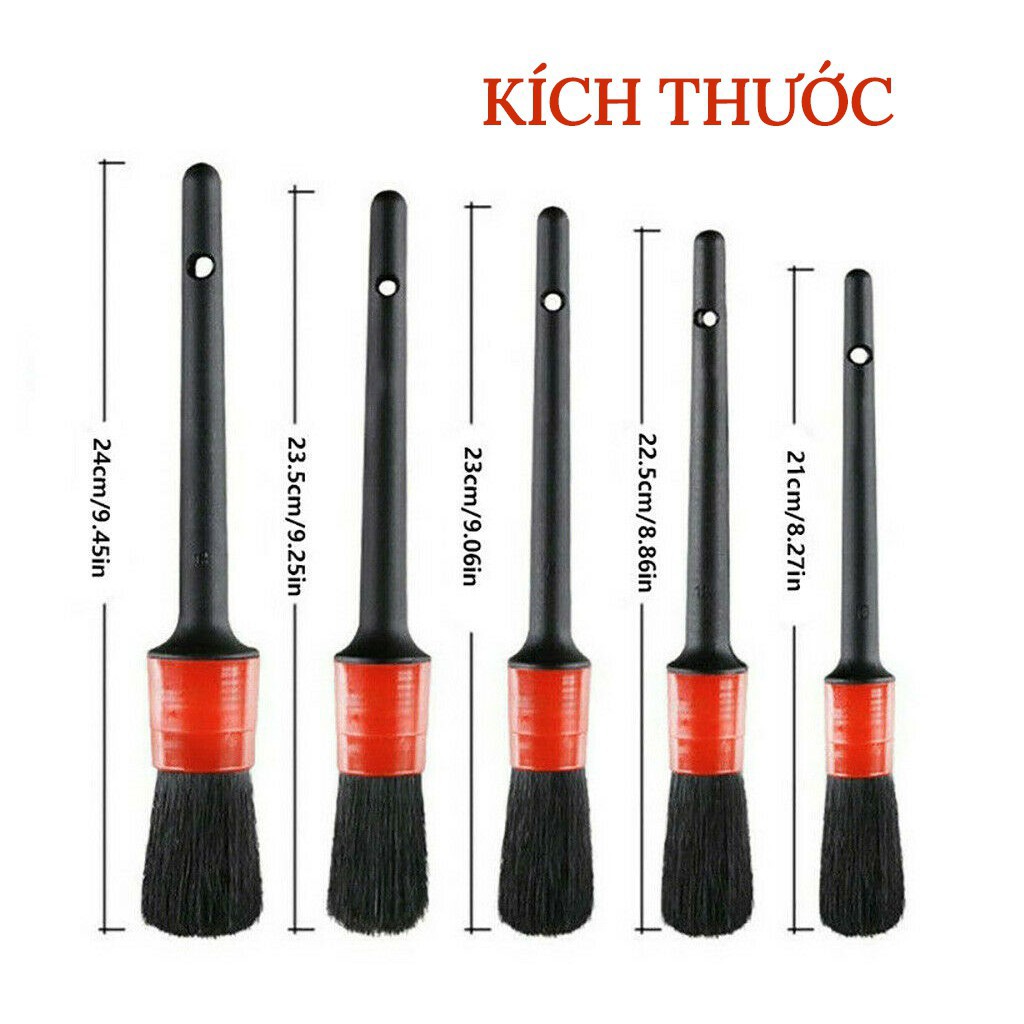 Bộ 5 Chổi Cọ Vệ Sinh Xe Ô Tô Đa Năng - Cọ Rửa Khoang Máy, Mân Xe, Nội Thất